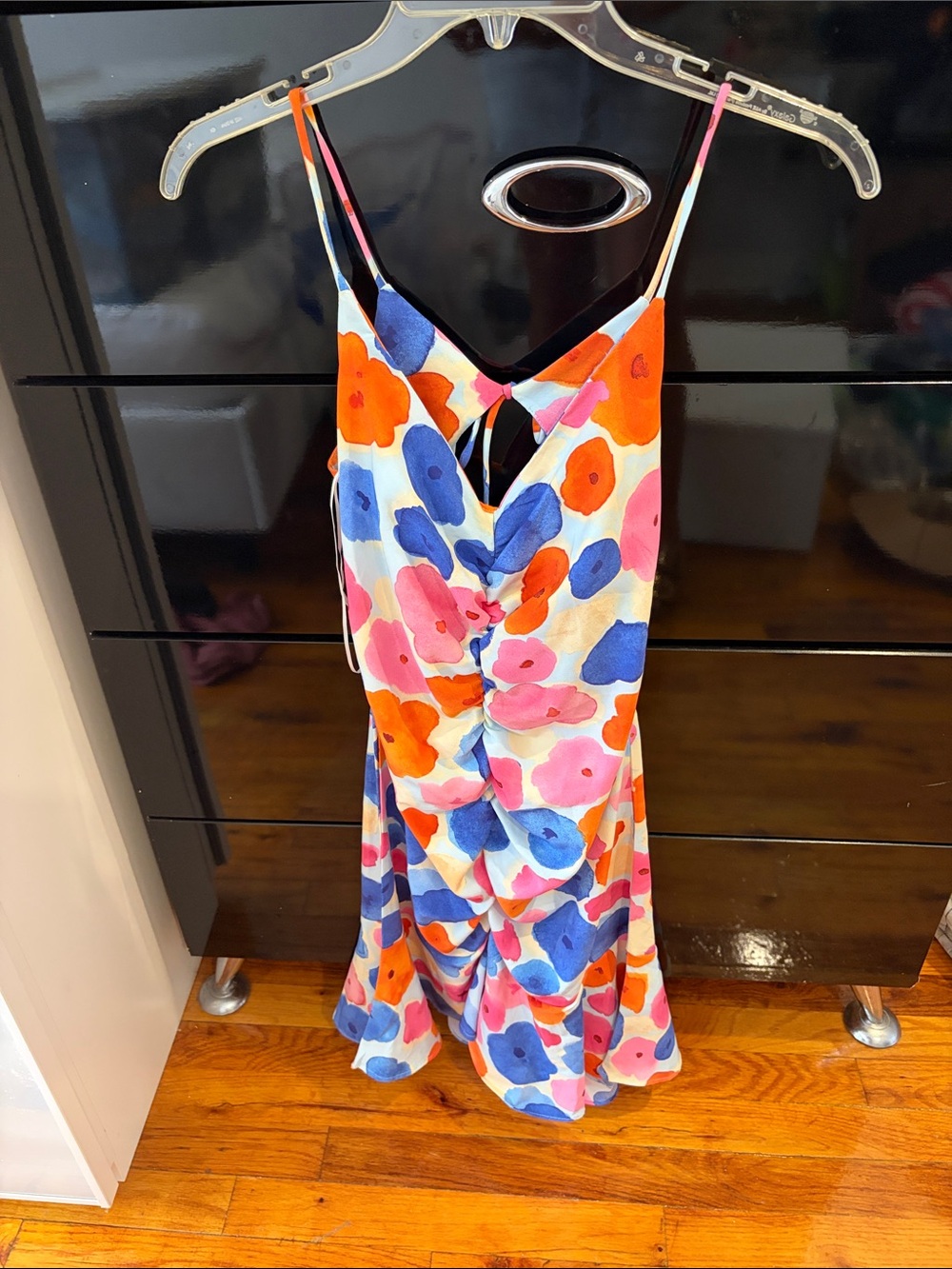 VILA Multicolor Floral Midi Slip Dress with tie back and stretch on the back